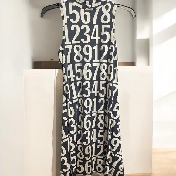 Dress: Print Blue & White Number Dress - Picture 2 of 4